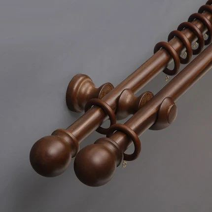 Double rod Твердый деревянный карниз для шторы деревянный Римский полюс двойной толстый Европейский бесшумный занавес трек верхний потолок и боковая установка стены - Цвет: Double rod