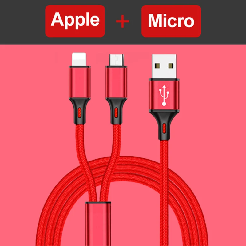 2 в 1 8 Pin USB кабель для iPhone Xs Max Xr X 8 7 6 6S Plus Быстрая зарядка Micro USB кабель для samsung Xiaomi кабель для мобильного телефона - Цвет: Red 2 in 1 Cable