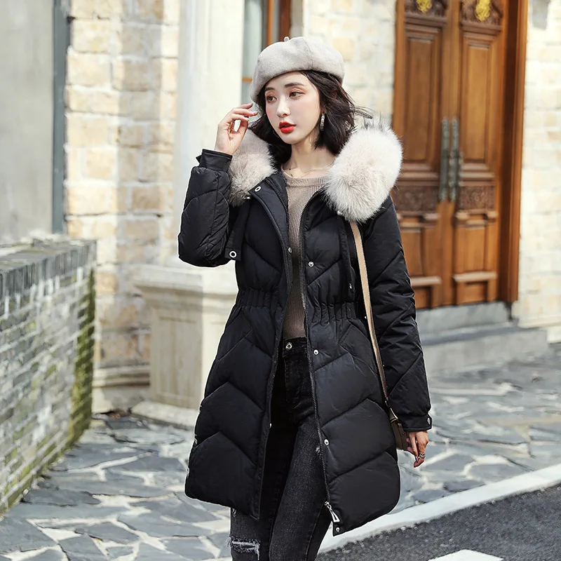 

Cotton-padded Clothes WOMEN'S Dress 2019 Winter New Style Fashion Korean-style Waist Hugging Mid-length down Jacket Cotton-padde