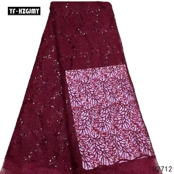 

YF HZGJMY African lace fabric high quality red metal tulle lace Nigerian sequins gartment 5 yards for wedding party dress A2712