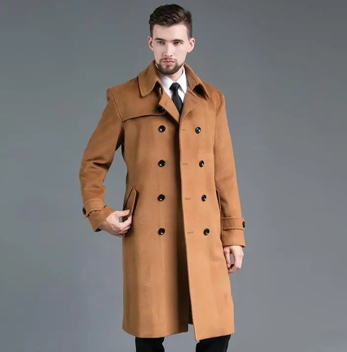 Часы Повседневная двубортная Мужская шерстяная куртка Тренч пальто с длинными рукавами мужское кашемировое пальто casaco Англия