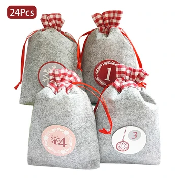 

24pcs/set Small Holiday Filling Reusable Gift Wooden Clips Christmas Countdown Candy Storage Advent Calendar Bags With Stickers