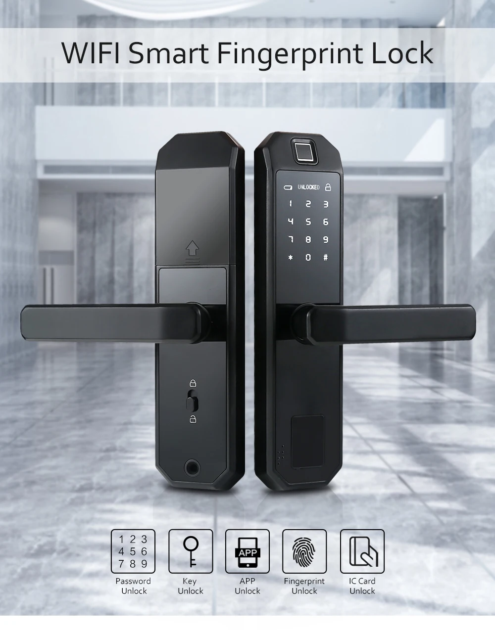 Hd9e84433615743c8a0be93ce78f8f09cM WIFI Smart Fingerprint Door Lock Code Card Key Touch Screen Digital Password Lock Electronic Door Lock with Tuya Smart APP