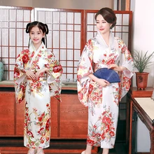 Японское кимоно для мамы и дочки, кимоно с вишневым цветком, наряд для родителей и ребенка, cos, аниме, самурайская ветровка, одежда для сценического шоу