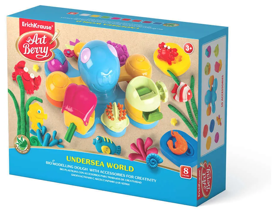 Биопластилин с аксессуарами для лепки Erich Krause ArtBerry® Undersea World, 8 баночек по 35г