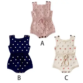 

Autumn Infant Baby Girls Sleeveless Knitted Wool Ball Design Rompers Kids Bodysuit Jumpsuit