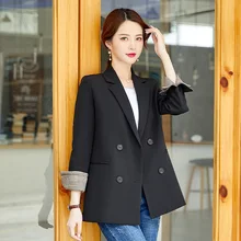 #Special Offers Temperament women's black jacket large size Casual loose plaid sleeve ladies blazer Fashion office suit female high quality 2019 #Special Offers Temperament women's black jacket large size Casual loose plaid sleeve ladies blazer Fashion office suit female high quality 2019