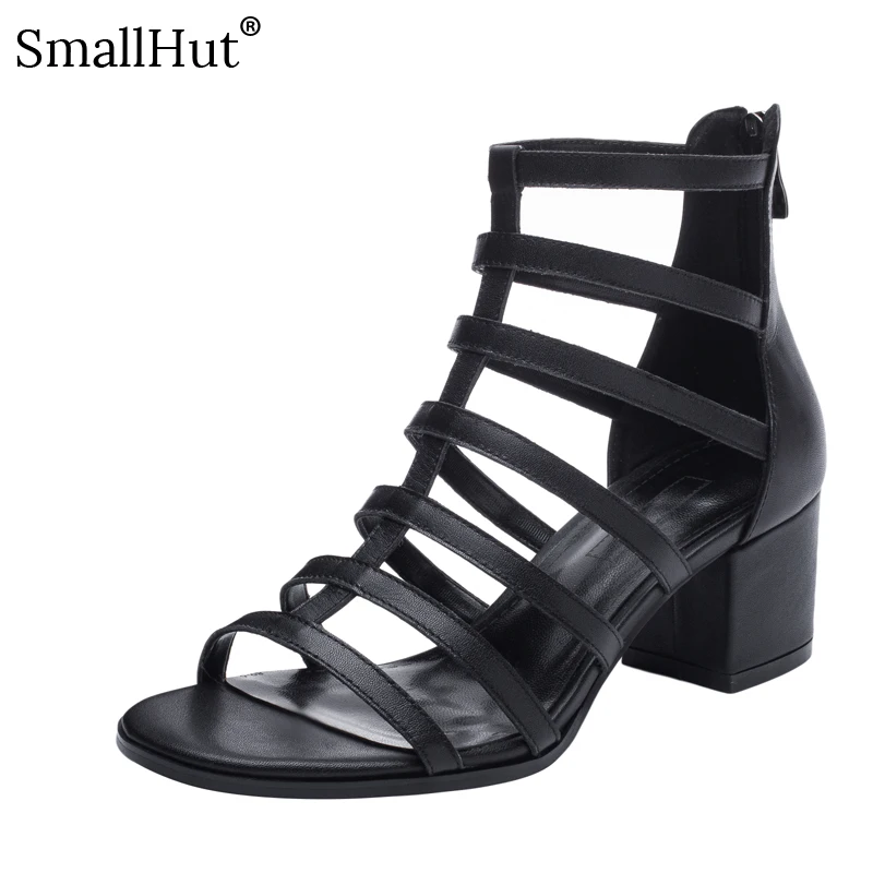 

Women Sandal Summer Genuine Cow Leather New Arrived High Heels G042 Black Beige Fashion Elegant Buckle Ladies Open Toe Sandals