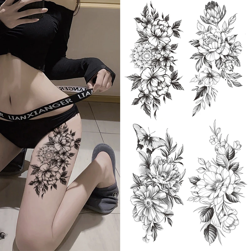 Black Rose Flower Fake Sleeve Temporary Skin Tattoos Body Arm Leg Art Woman Sexy Beauty Design Flash Tatoo Sticker | Красота и