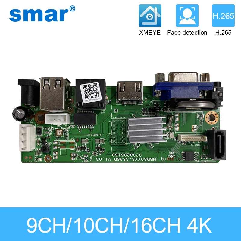 Smar CCTV 9CH 10CH 16CH 32CH 4K NVR Motherboard H.265+Network Video Recorder For 5MP 8MP IP Camera Support Face Detection ONVIF