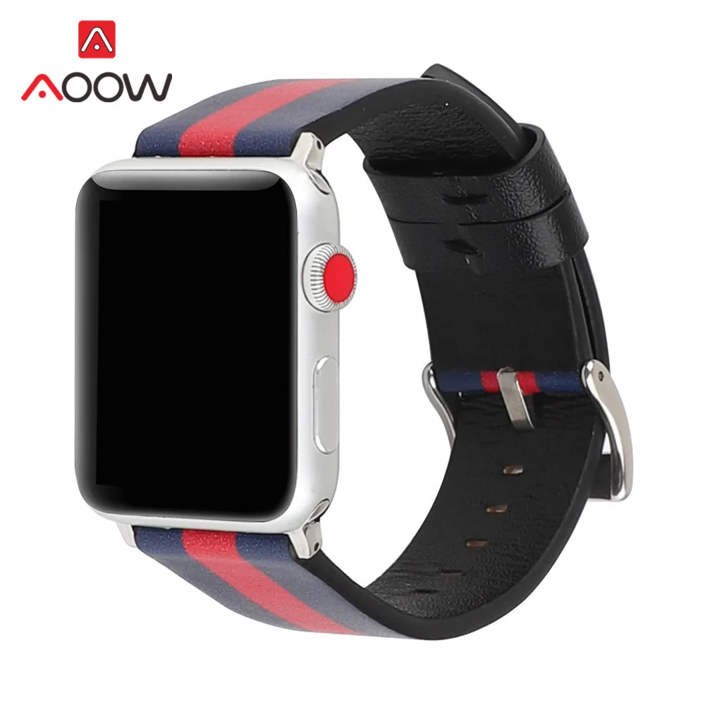 Кожаный ремешок для Apple Watch 38mm 42 мм 40 44 полосатый флаг синий Для мужчин Для женщин запасной браслет ремешок Ремешок для iwatch 1 2 3 4