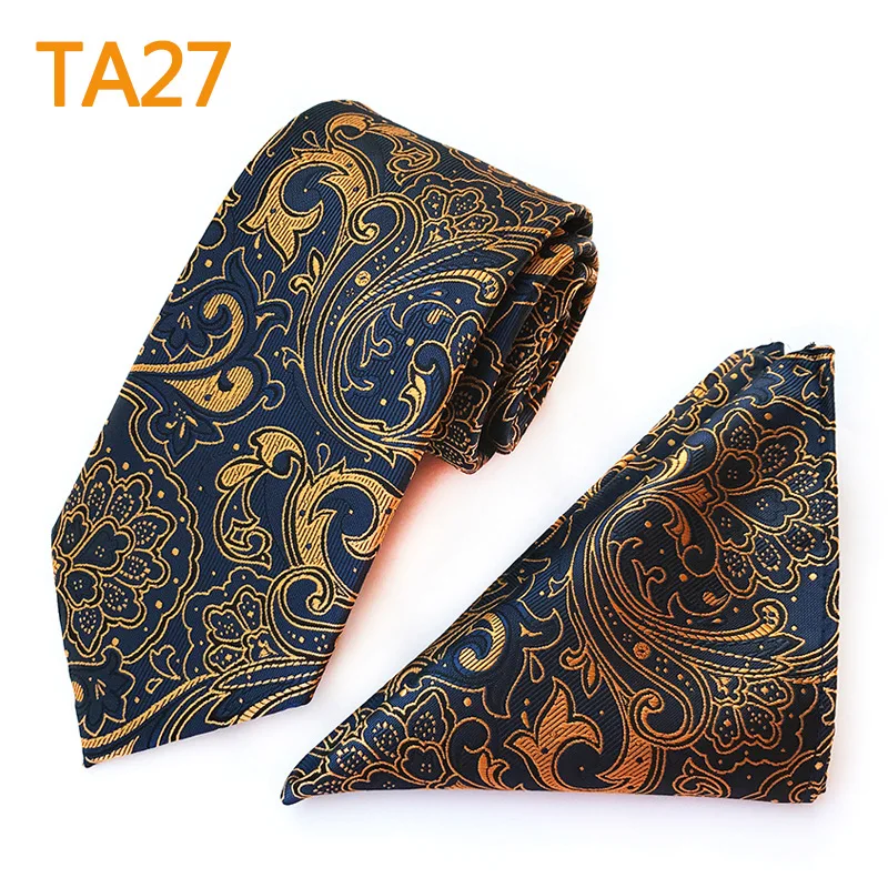 Necktie Set Для мужчин Жаккард Пейсли Полосатый клетка, горошек галстук-бабочка полиэстер Свадебная вечеринка платок носовой платок комплект платок узкий галстук на шею - Цвет: Necktie Set