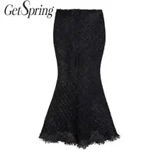 Getвесенняя Женская юбка с высокой талией, Юбки Русалки, тканая черная юбка с серебряной нитью, универсальная винтажная длинная юбка на осень и зиму