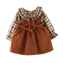 Платье для маленьких девочек Одежда для новорожденных Модные топы в клетку с длинными рукавами для маленьких девочек+ милое платье принцессы зимняя одежда комплект для малышей