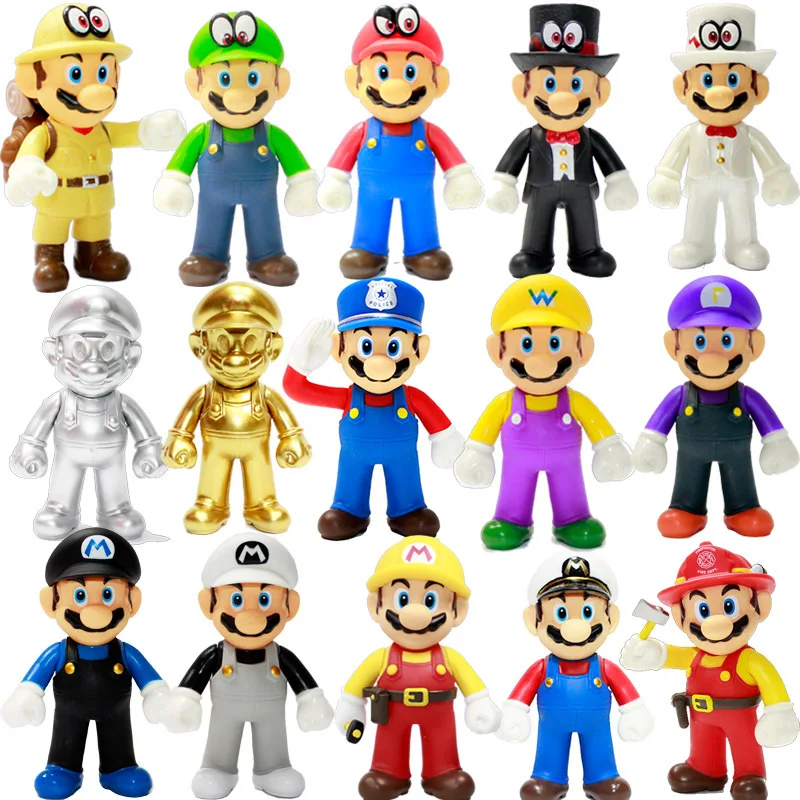 

13cm Adjustable Super Mario Muti-Style New Luigi Action Figures Gold Silver Maker Odyssey PVC Models Figure Doll Boys Kids Gift