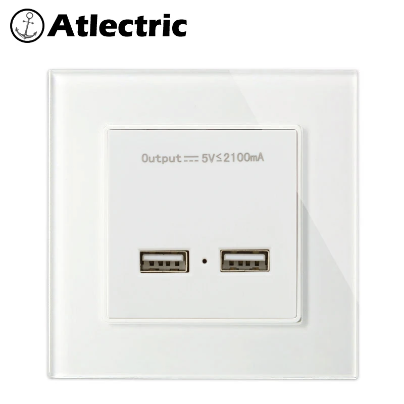 Atlectric ЕС FR стандарт с двойным usb-портом для зарядки 2.1A электрическая розетка стеклянная панель адаптер питания для мобильного розетки переходник usb socket