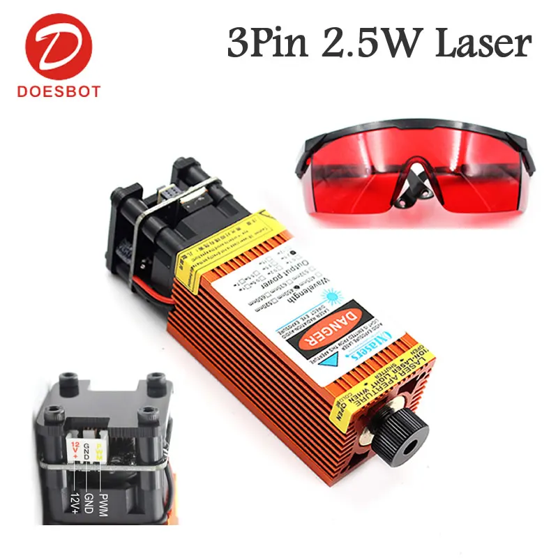 3Pin 12V 2500mw 2,5 w 450nm PWM ttl лазерный модуль гравировки CNC4018 3018 2818 Grbl