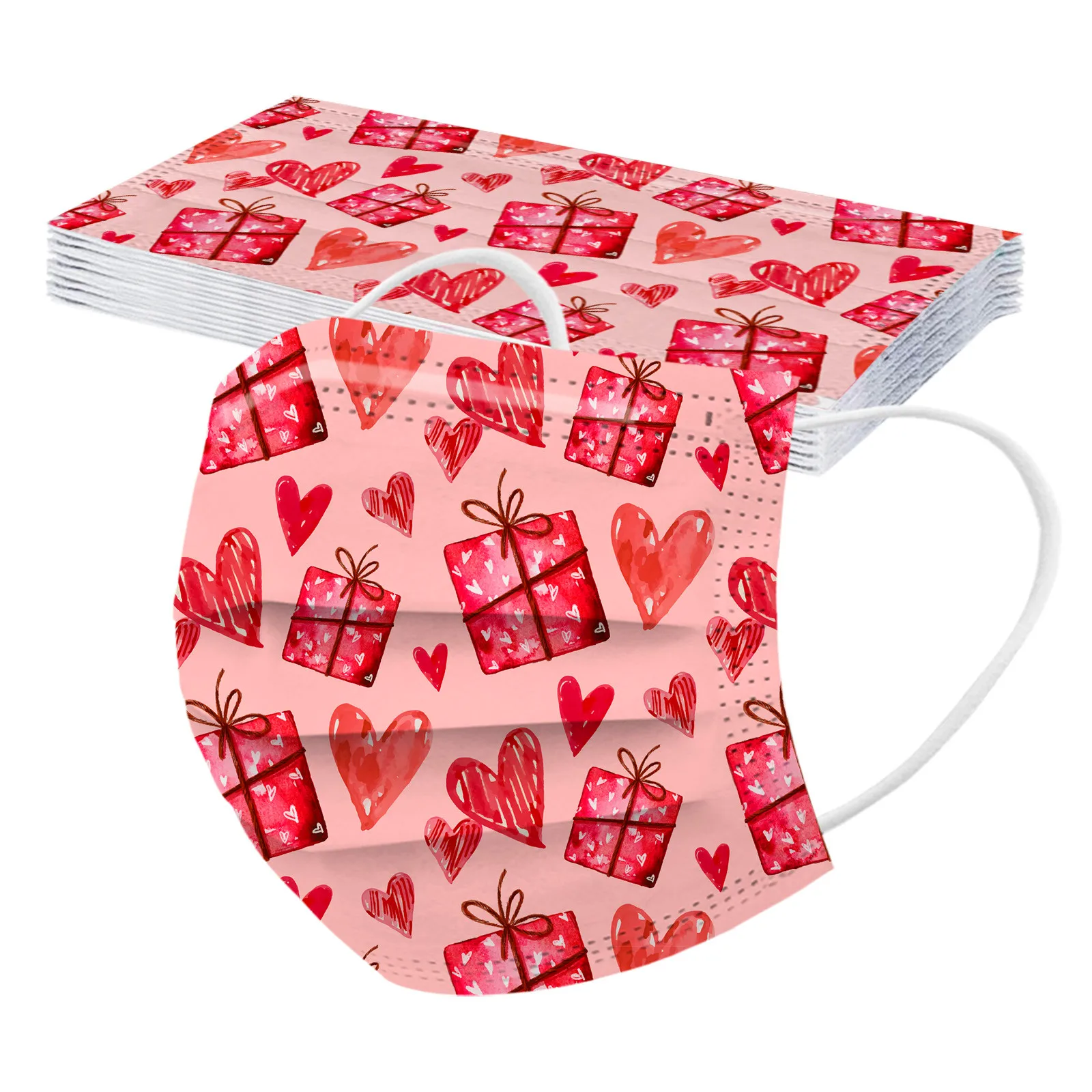 10PCS Adult Mask Valentine's Day Disposable Face Mask Sweet Heart Print Couple Breathable Three-layer Lover Mask mascarillas 4