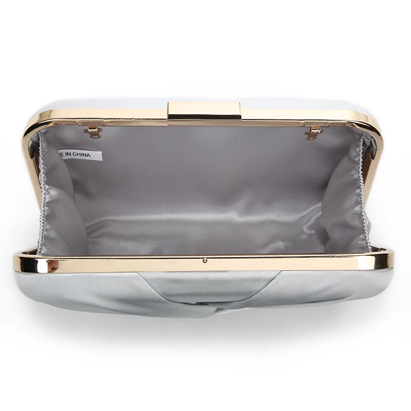 Luxy Moon Silver Pleated Silk Clutch Box Bag Inside View