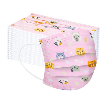 

Children's Cat Printing Disposable Mask Earloops Kawaii Mouth Face Mask 3 Layers Non-woven 10-100pcs Anti Dust Masks Mascarillas