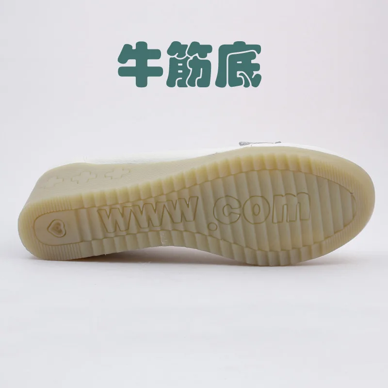 

New Style Genuine Leather White Nurse Shoes round-Toe Slip-on WOMEN'S Thin Shoes Cowhide Slanted Heel Anti-slip Cushion Insole W