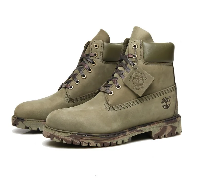 TIMBERLAND Для мужчин Водонепроницаемый военный зеленый камуфляж, носки с нескользящей подошвой на шнуровке теплые зимние ботинки, мужские кожаные ботильоны Обувь для прогулок