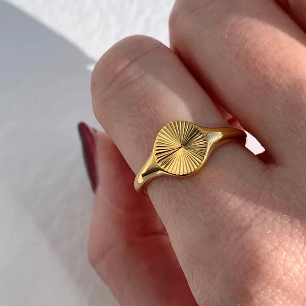 Carve Wave Rings For Women Minimalist Dainty Rays Texture Circle Ring Stainless Steel Signet Chunky Dome Ring finger rings womens ring jewelry rings ring jewelry signet ring