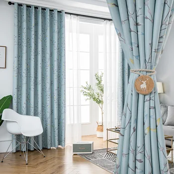 

Custom Made Blackout Curtain for Bedroom Thin Flowers Branches Window Treatment Linen Living Room