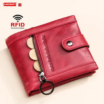

New Horizontal Leather Women Wallet RFID Anti-theft Brush Multifunctional Card Holder Coin Purses Female Small Short Wallets