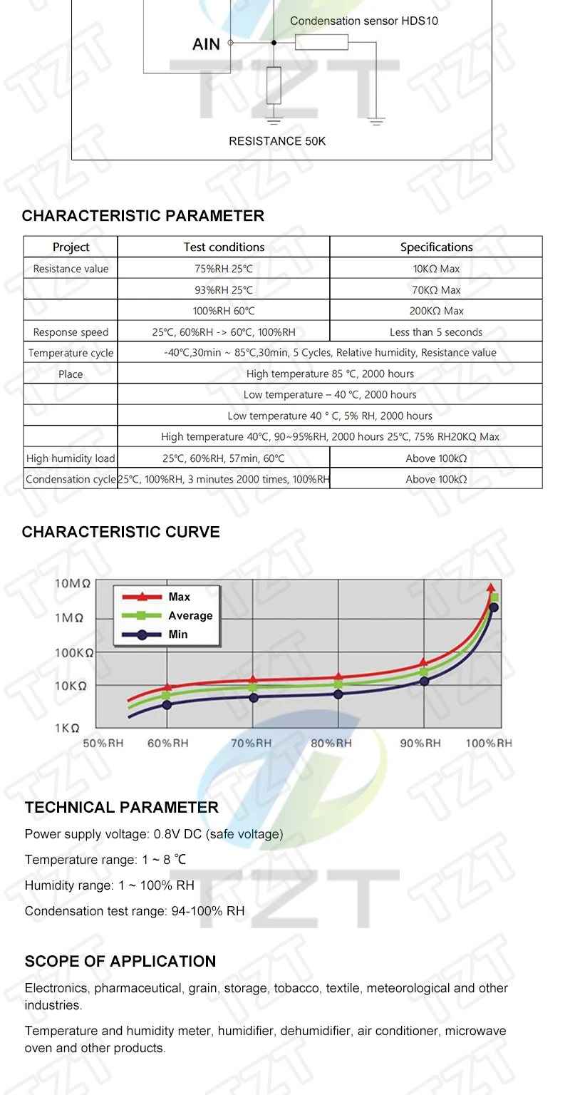 TZT HDS10 Kondensationssensoren Feuchtigkeitssensormodul DC 0,8 V 1–100 % RH für Arduino – Detail 2