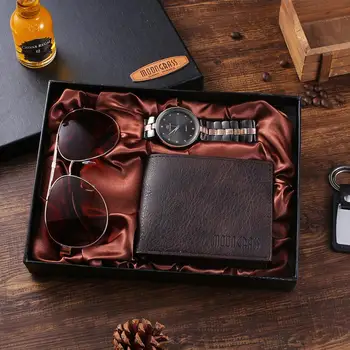 

Men's Fashion Brown /Black Quartz Watch Gift Set 3-piece With Sunglasses Wallet Watches Beautiful Package Valentine's Gift Clock