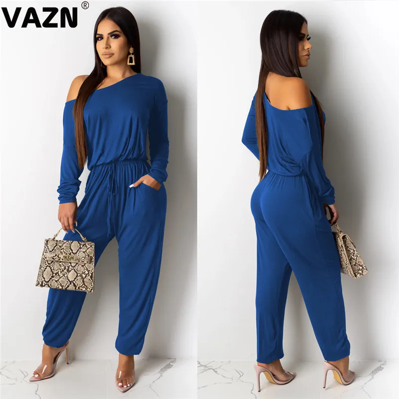 VAZN GML17240, дизайн, для отдыха, для девочек, однотонный спортивный комбинезон с длинными рукавами, длинные штаны, комбинезоны с круглым вырезом, Сексуальные клубные Свободные Комбинезоны