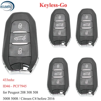 

5PCS/LOT, DS Smart Remote Key Fob 433MHz PCF7945 Chip ID46 for Peugeot 508 for Citroen C4 HU83 Blade With Goove KYDZ Board