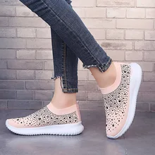 С украшением в виде кристаллов кроссовки женские ботильоны обувь на плоской подошве, лоферы слипоны Повседневная дышащая обувь Повседневное белый tenis feminino с волнообразным краем; Zapatos De Mujer