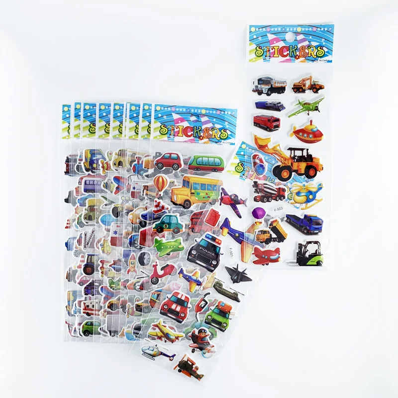 12 Sheets/Set Cartoon Engineering Vehicles Pattern Sticker 3D Truck Car Scrapbooking Bubble Stickers For Kids Boys Gift | Игрушки и