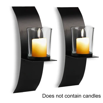 

2sets Modern Candlestick Spa Bedroom Iron Art Home Decor Birthday Gift With Glass Cup Party Wall Sconce Arch Black Candle Holder