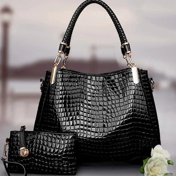 

2Pcs Women luxury Handbag Zip Shoulder Bags For Women 2020 Soft Crocodile Pattern Leather Portable Shopping Totes bolso mujer