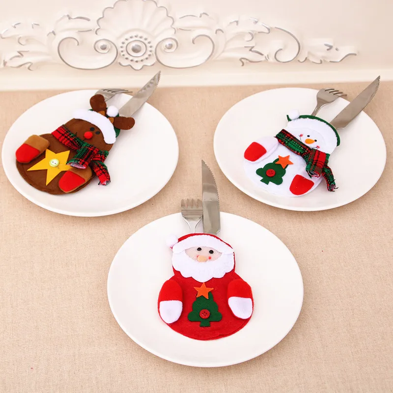 Santa Claus Snowman Elk Style Utensil Knives Forks Holder Cutlery Bag Pouch Christmas New Year Decor Tableware Supplies