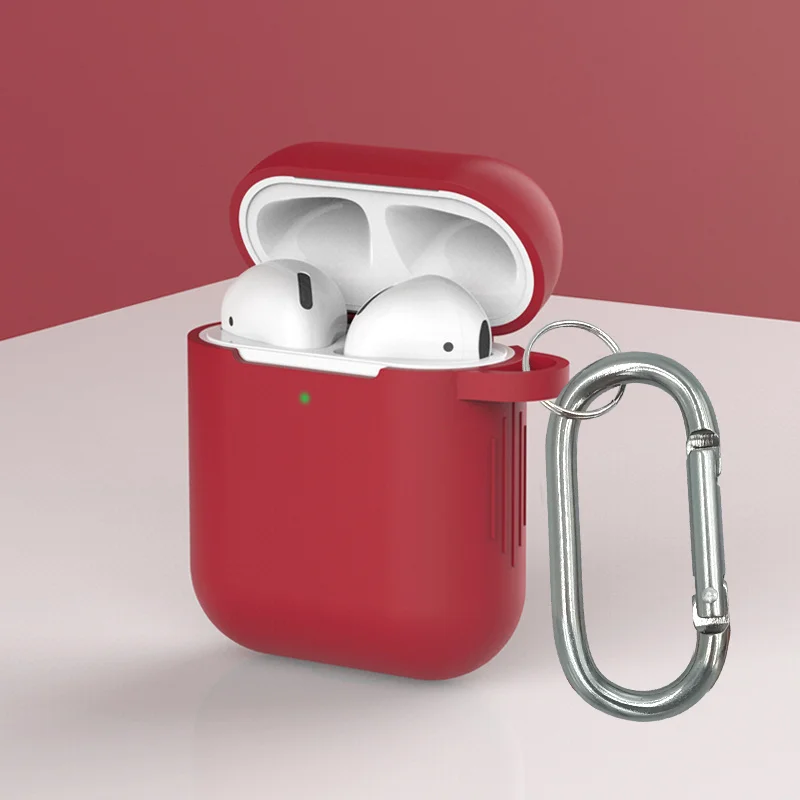 Airpod Case Cover For Apple Soft Silicone Case For Airpods wireless headsets Charger Case Airpods 1/2 universal hanger cover - Цвет: Wine red