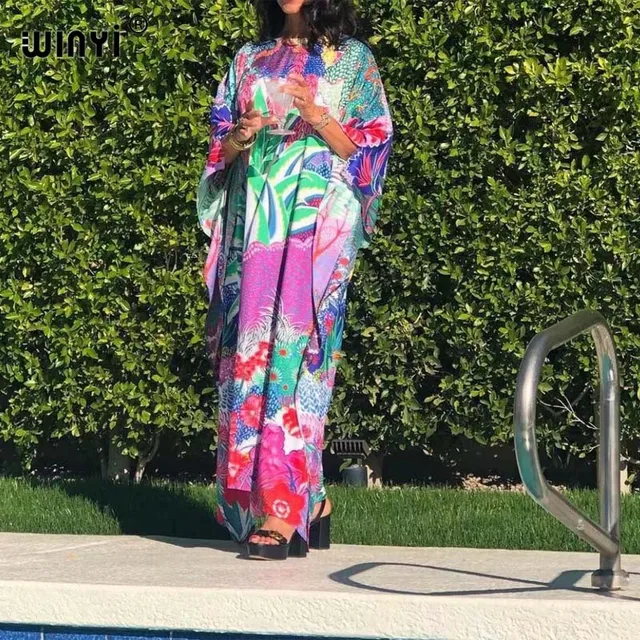 Africa Fashion Blogger Recommend Popular printed Silk Kaftan Maxi dresses Loose Summer Beach Bohemian kaftan long dress for lady 21