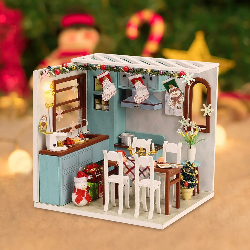 3D Деревянный DIY миниатюрный дом мебель светодиодный светильник дом модель украшения креативные Рождественские подарки игрушки для детей# g4