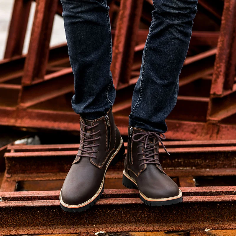 Large size 38-46 Genuine Leather Men Boots Winter Ankle Boots Fashion Lace Up Shoes Men Business Casual High Top Men Shoes