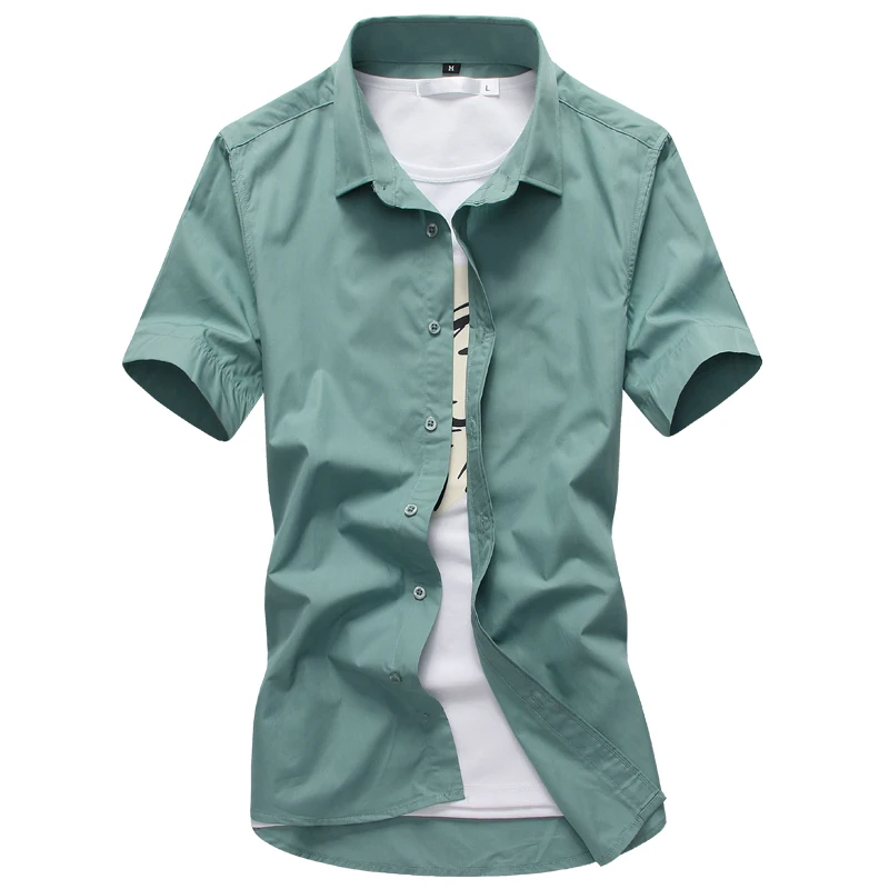 

Рубашка мужская с коротким рукавом, летняя блуза карамельных цветов, приталенная, однотонная, для молодых людей, 16 цветов