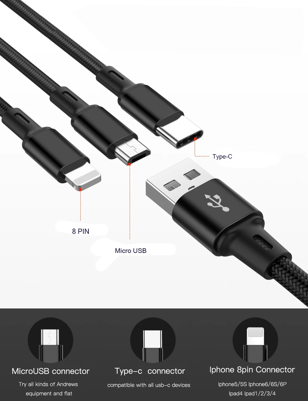 Usb-кабель зарядное устройство 3 в 1 Micro USB кабель для S9 для XS X 8 7 6 для Android USB