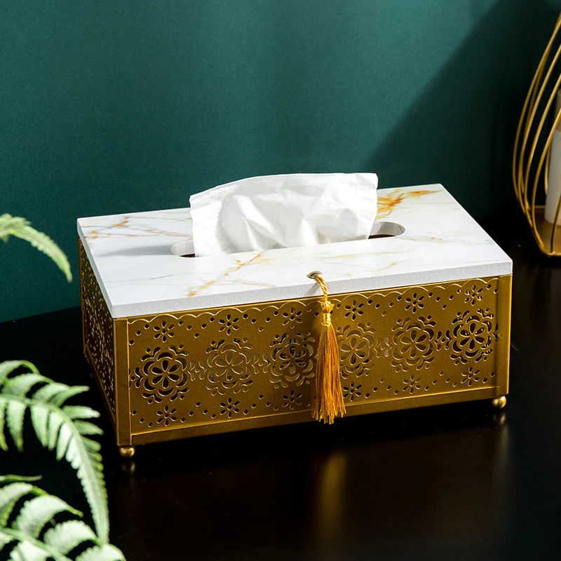 Paper tray iron table storage light luxury tissue box decoration home desktop living room coffee table cute Nordic creative
