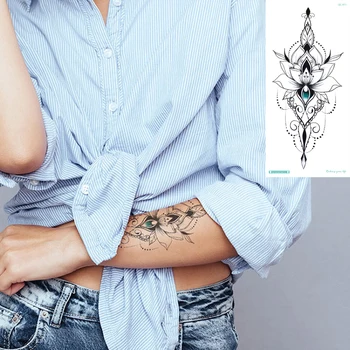 

Waterproof Temporary Tattoo Sticker Line Lotus Flower Crystal Fake Tatoo Stickers Arm Hand Flash Tatto Tattoos For Girl Women