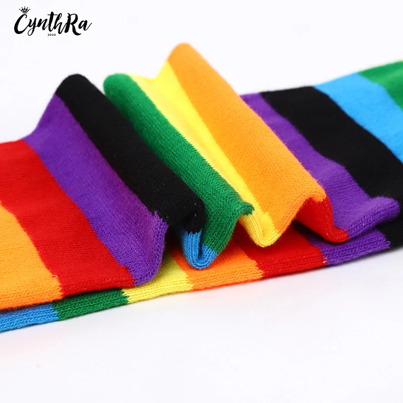 CYNTHRA Women's Socks Lady's Rainbow Stripe Over-the-Knee Sunscreen  Cotton Fashion Breathable Calcetines de mujer