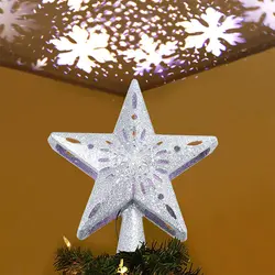 3D полые звезды Рождественская елка Топпер освещенная Сверкающая Звезда с вращающимся снежным хлопком проектор Рождественская елка