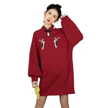 

2020 retro handmade button chinese women qipao elegant print flower cheongsam oriental evening party dress
