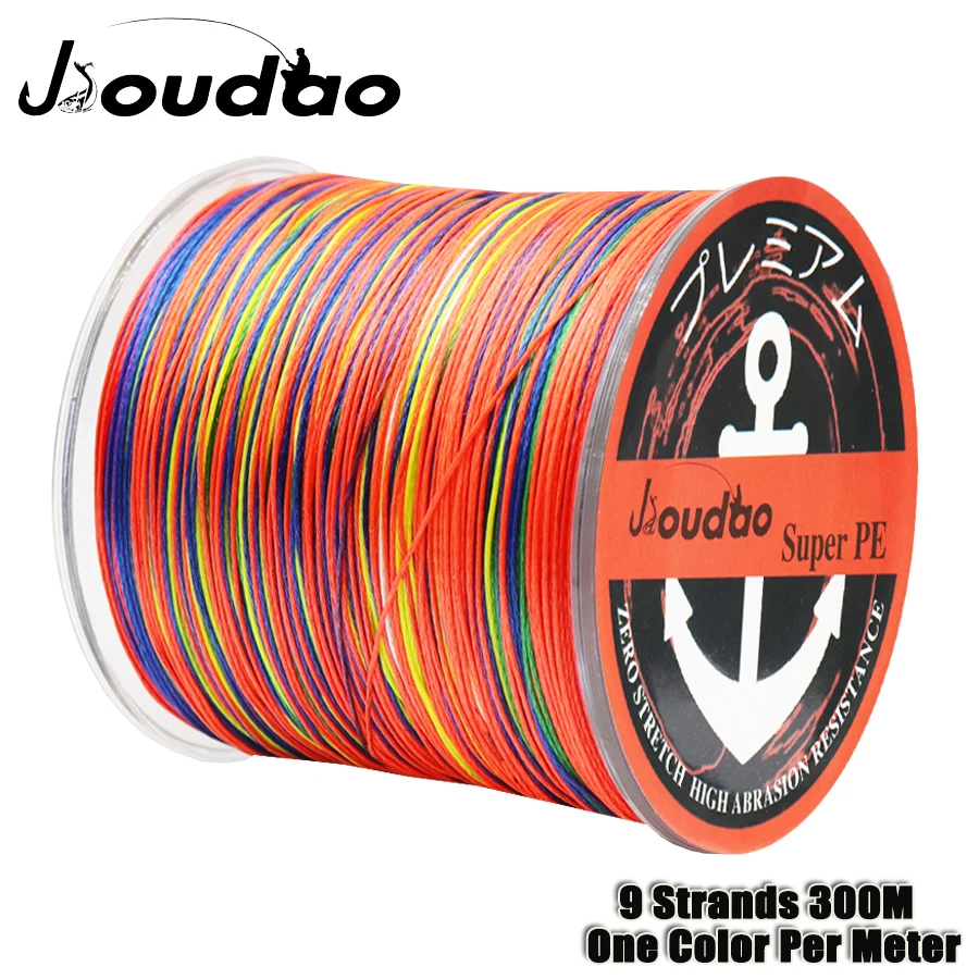 Плетеная рыболовная леска Jioudao 9 нитей 300 м многоцветная многонитевая один цвет на